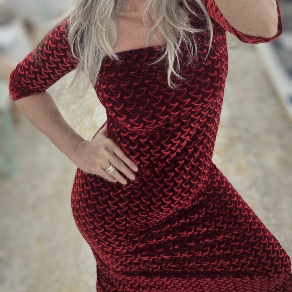 Vintage Red Velvet Maxi Dress
